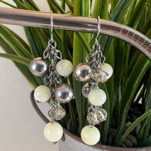 Beaded silver & white fashion dangling earrings